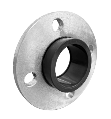 uPVC Stub Flange with Galvanised Steel Backing Ring Kit – pressure-rated PVC flange assembly with galvanised backing ring for connecting pipes to bolted fittings, available in sizes 50 mm – 375 mm.