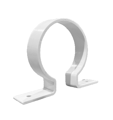 uPVC White Pipe Saddle Clip – white PVC pipe mounting clip for securing uPVC pressure pipes to walls or flat surfaces, available in 15 mm – 50 mm.